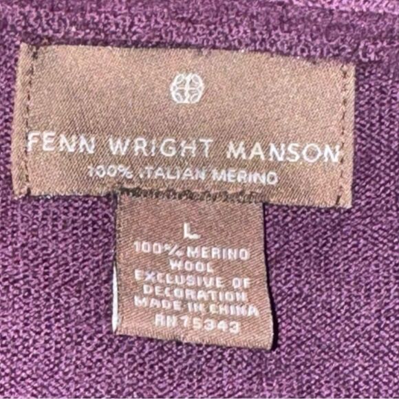 Fenn Wright Manson 100% Italian Merino Wool Solid Purple front tie Blouse size L - Picture 8 of 9